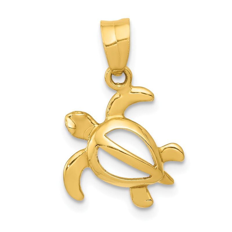14k Yellow Gold 13mm Open Sea Turtle Necklace - 16 Inch